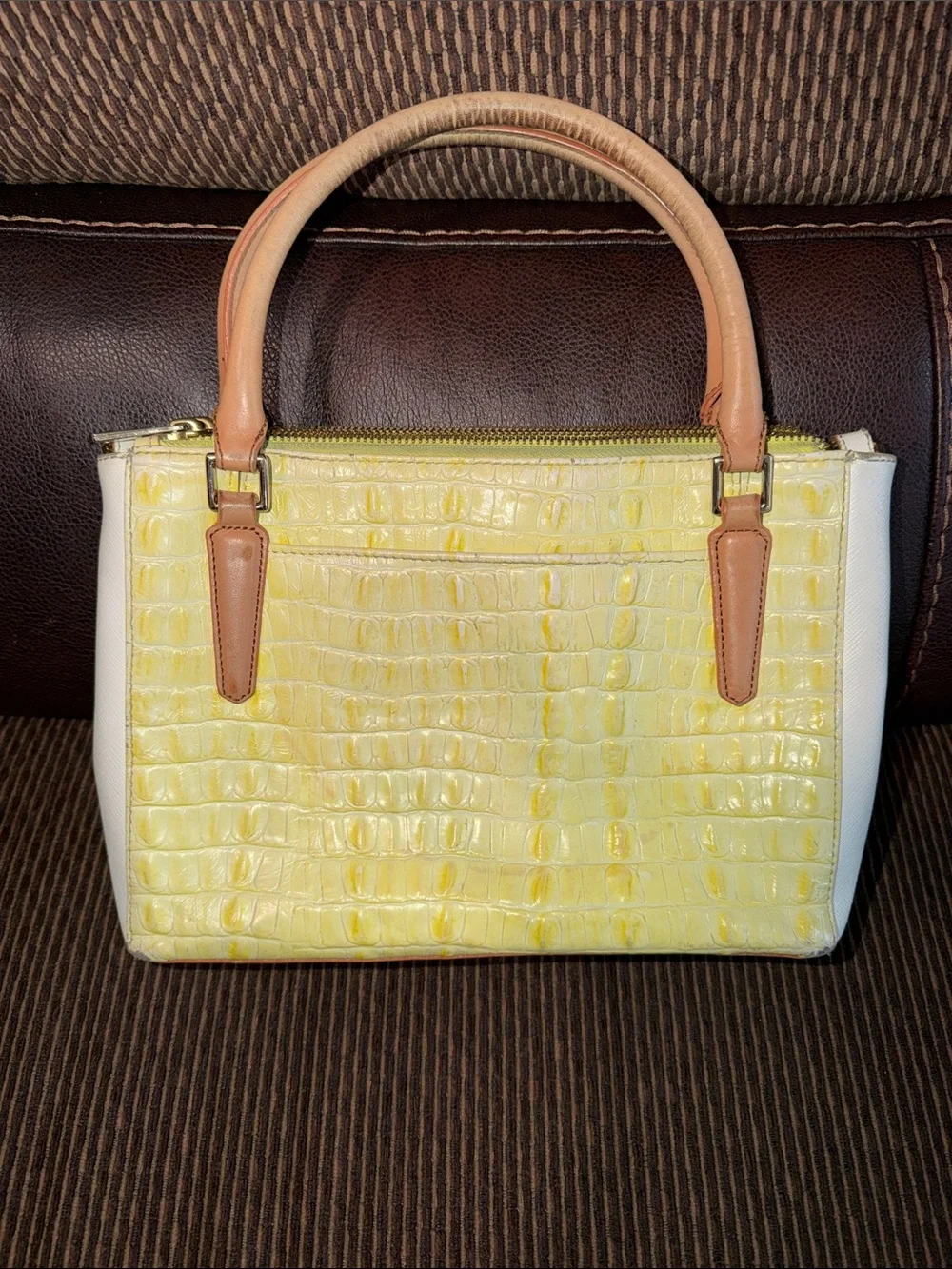 Brahmin Melbourne yellow and white croc-embossed